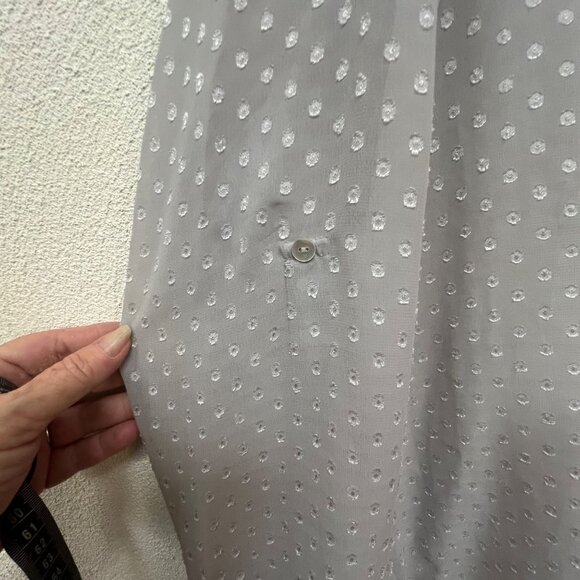 Daniel Rainn Womens Polkadot Gray Textured Sheer 3/4 Sleeve Blouse sz Large - Picture 11 of 12